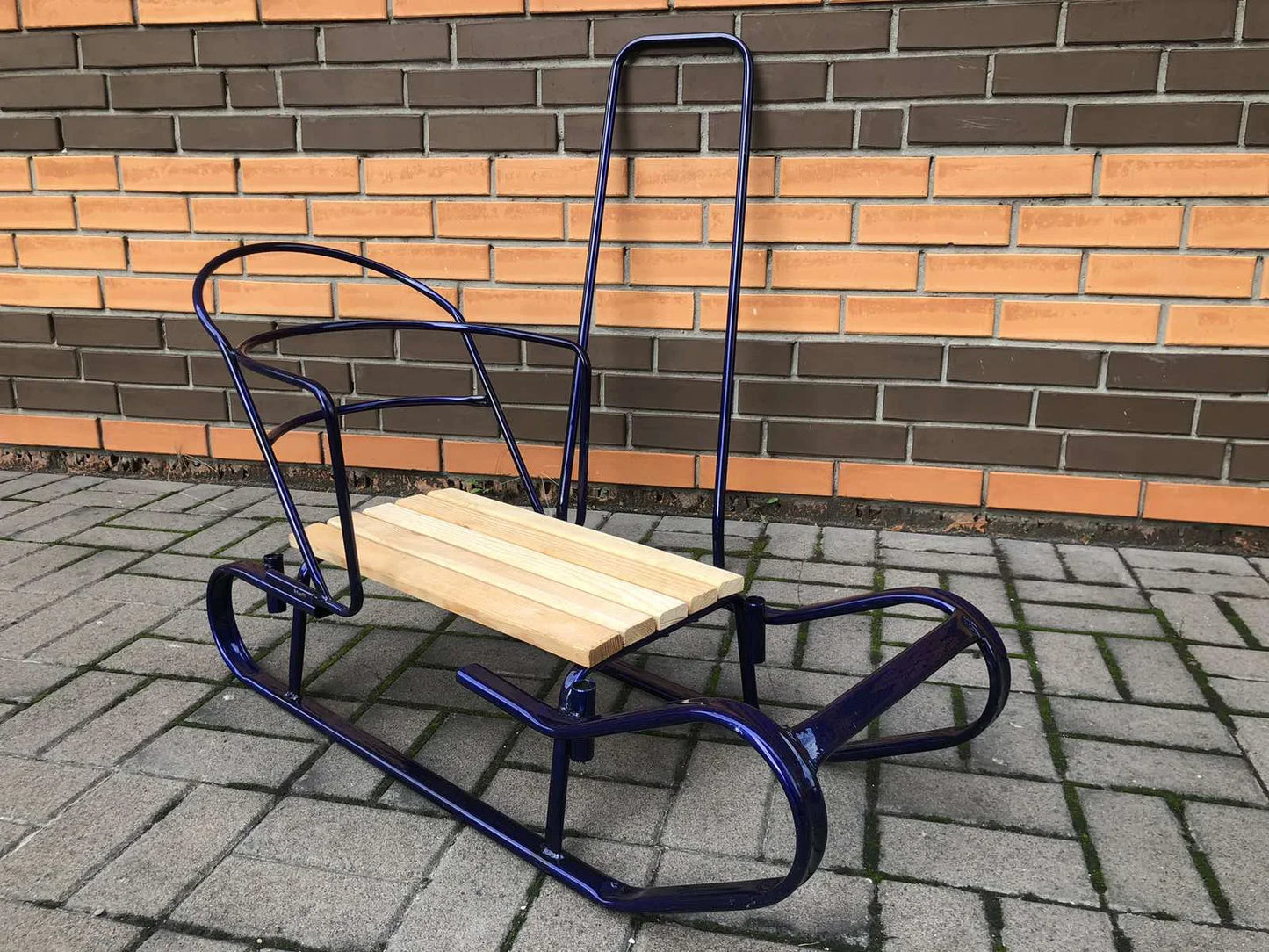 Детские санки Королевские с ручкой-толкателем синие - изображение 4