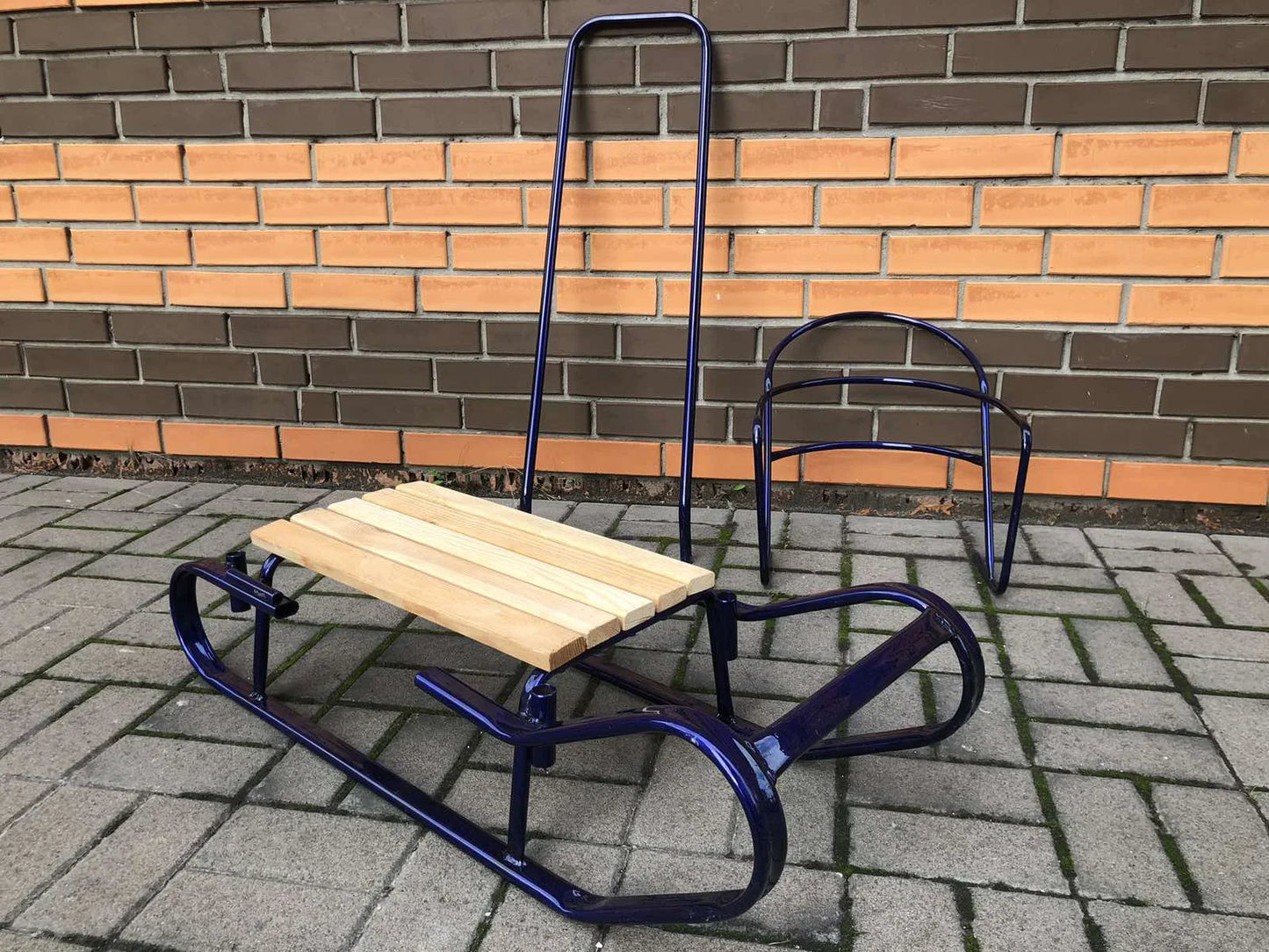 Детские санки Королевские с ручкой-толкателем синие - изображение 3